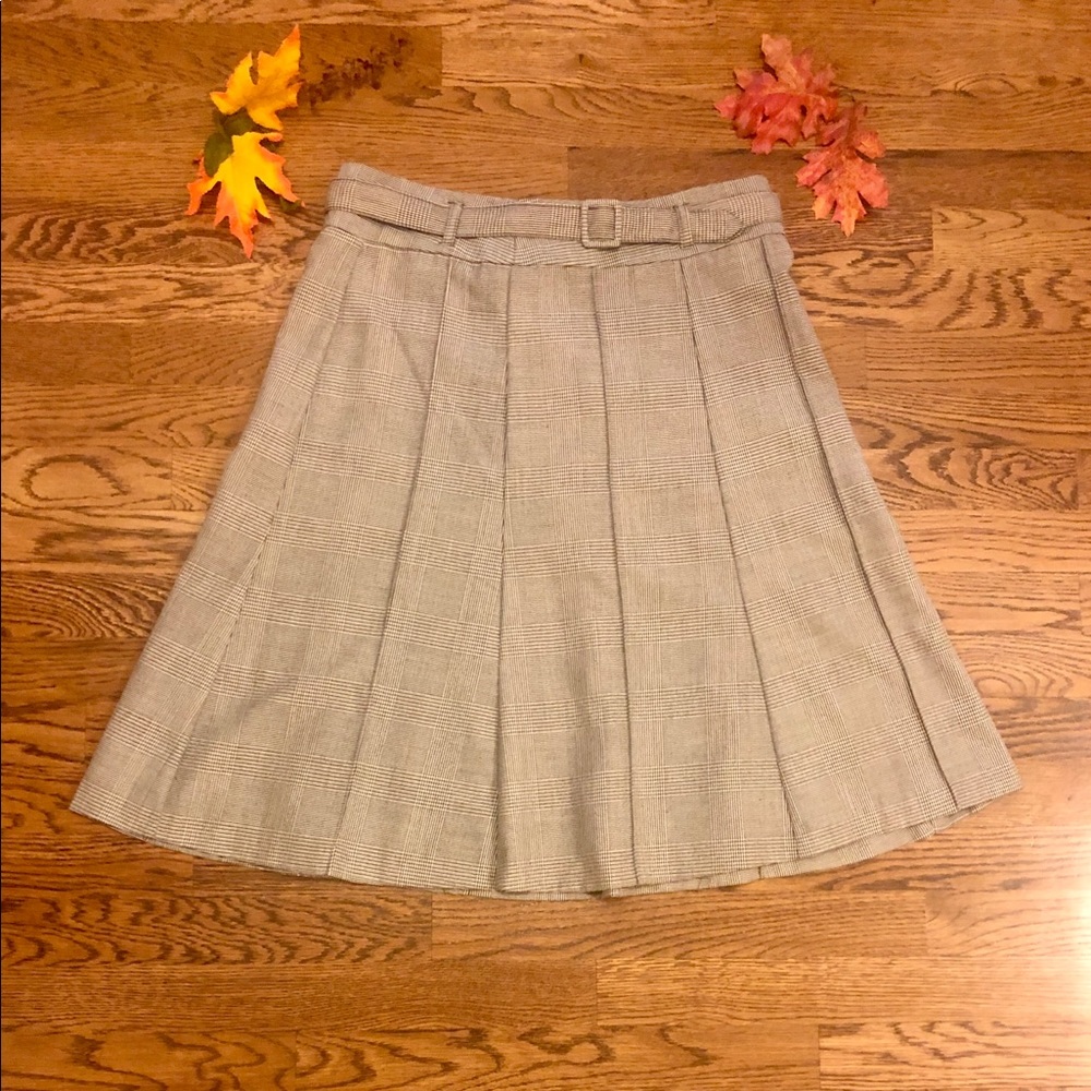 H&M Pleated Skirt Plaid Midi tan/brown Size 10